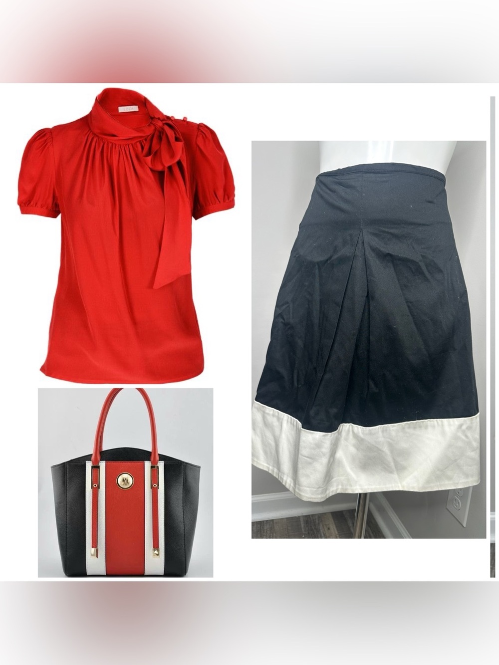 Sharagano Black A-Line Skirt with White Contrast Hem-10